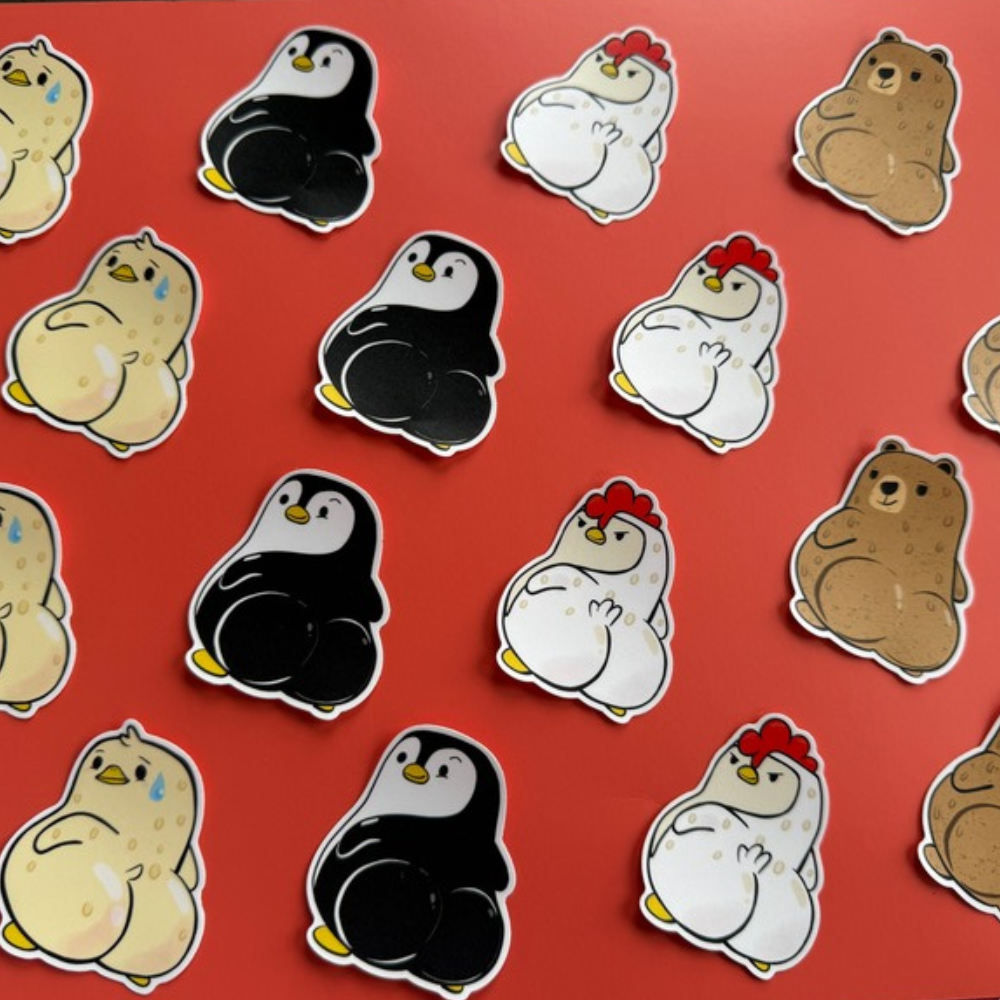 All four Cheeky Collection stickers laid out in a pattern